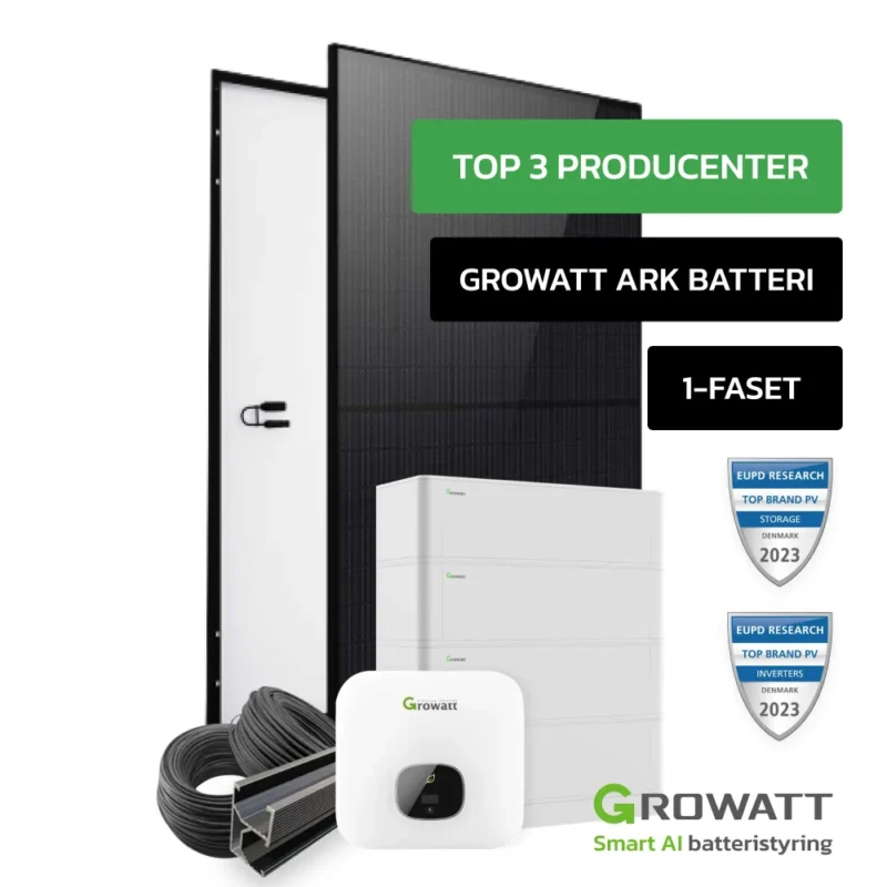Komplet 3 kWp Growatt Hybrid solcelleanlæg inkl. batteripakke