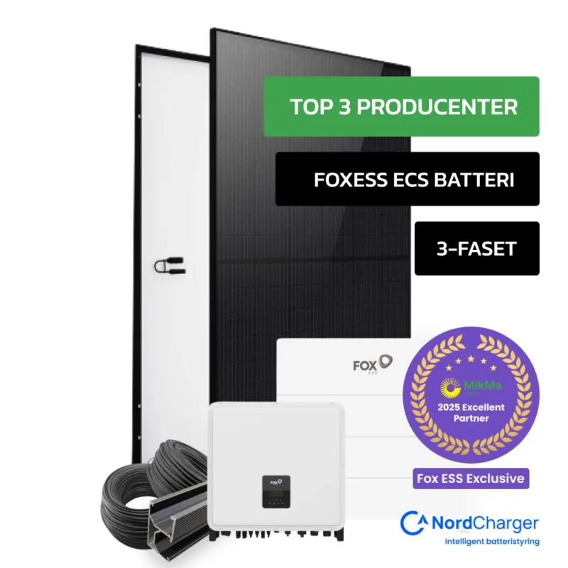 Komplet 15 kWp Fox ESS Hybrid solcelleanlæg inkl. batteripakke