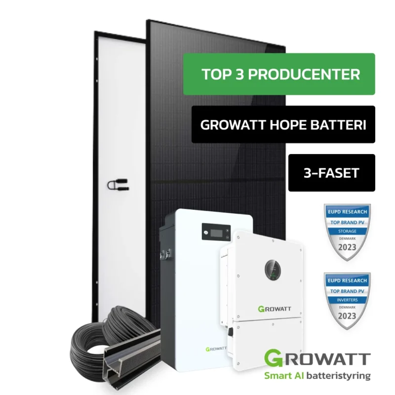 Komplet 6 kWp Growatt Hybrid solcelleanlæg inkl. stor batteripakke